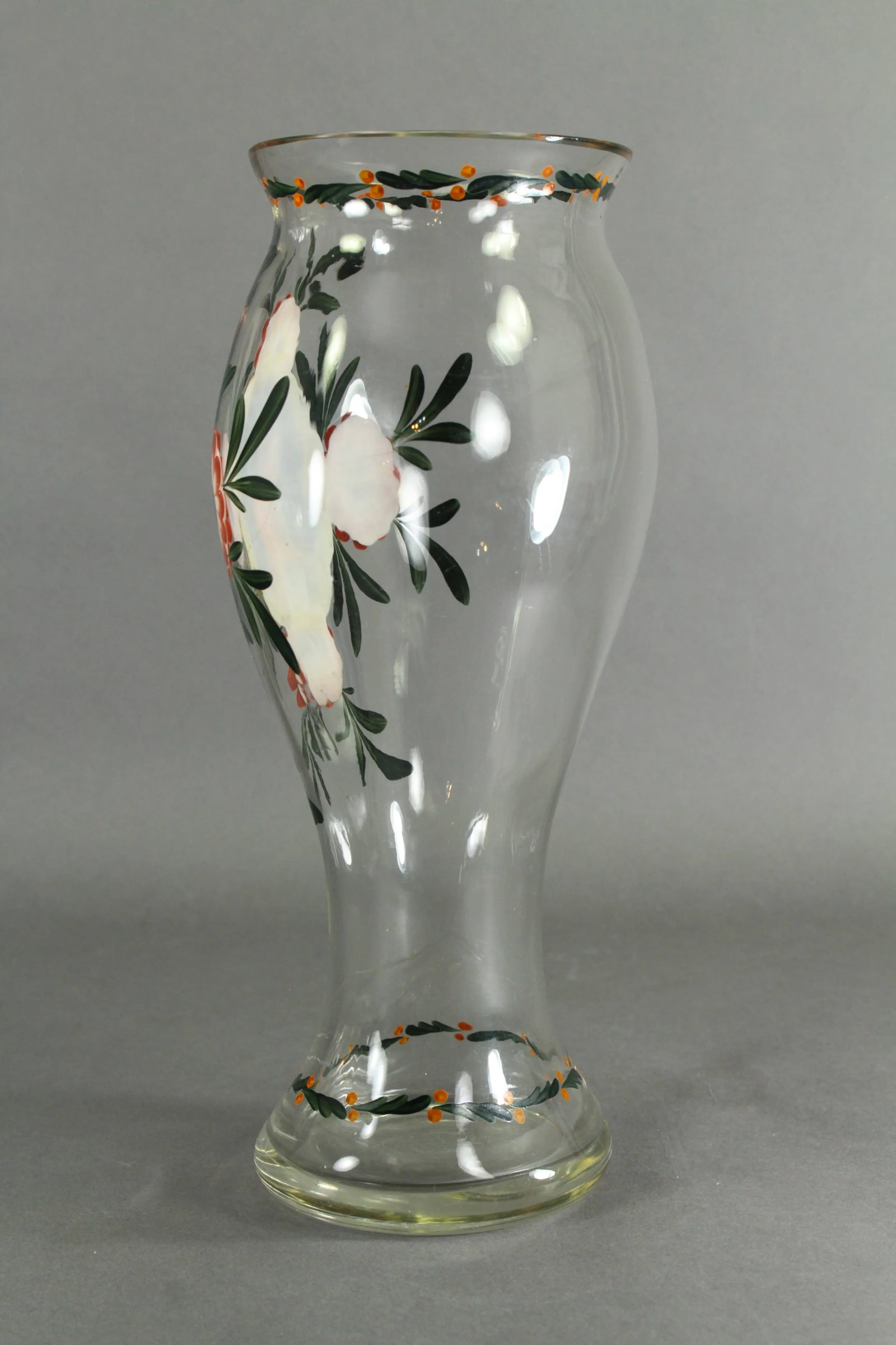 18th Century Vase Silesian Hand Blown Glass With Painted Portrait - 8