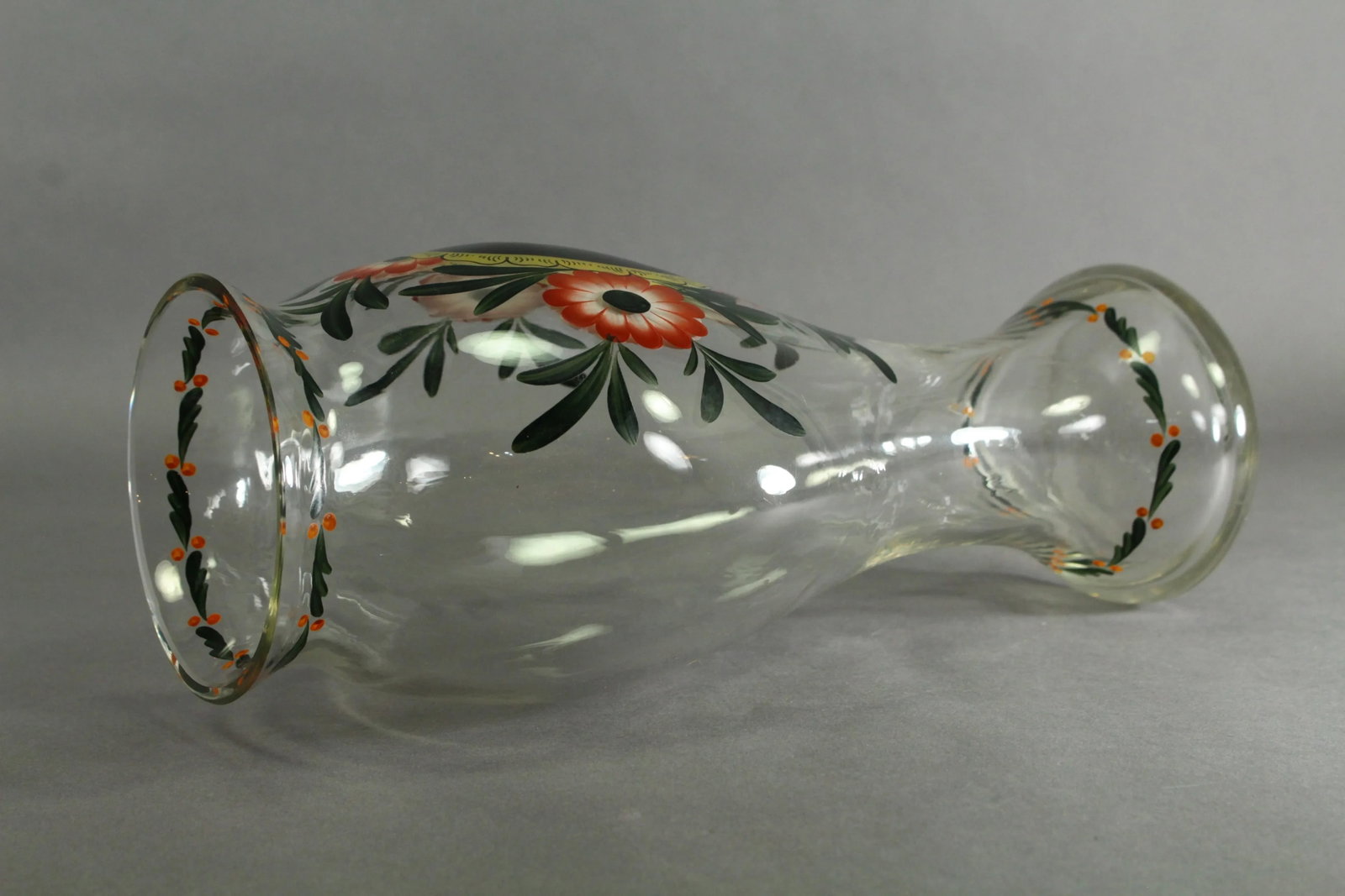18th Century Vase Silesian Hand Blown Glass With Painted Portrait - 9