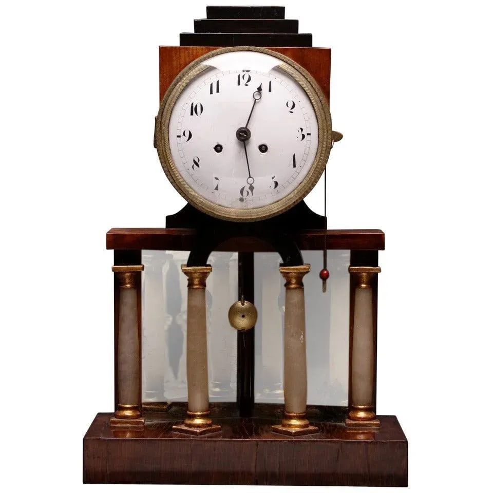 Austrian Biedermeier Clock, Alabaster Columns, Chimes - 11