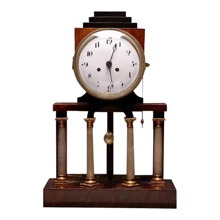 Austrian Biedermeier Clock, Alabaster Columns, Chimes (1 of 11)