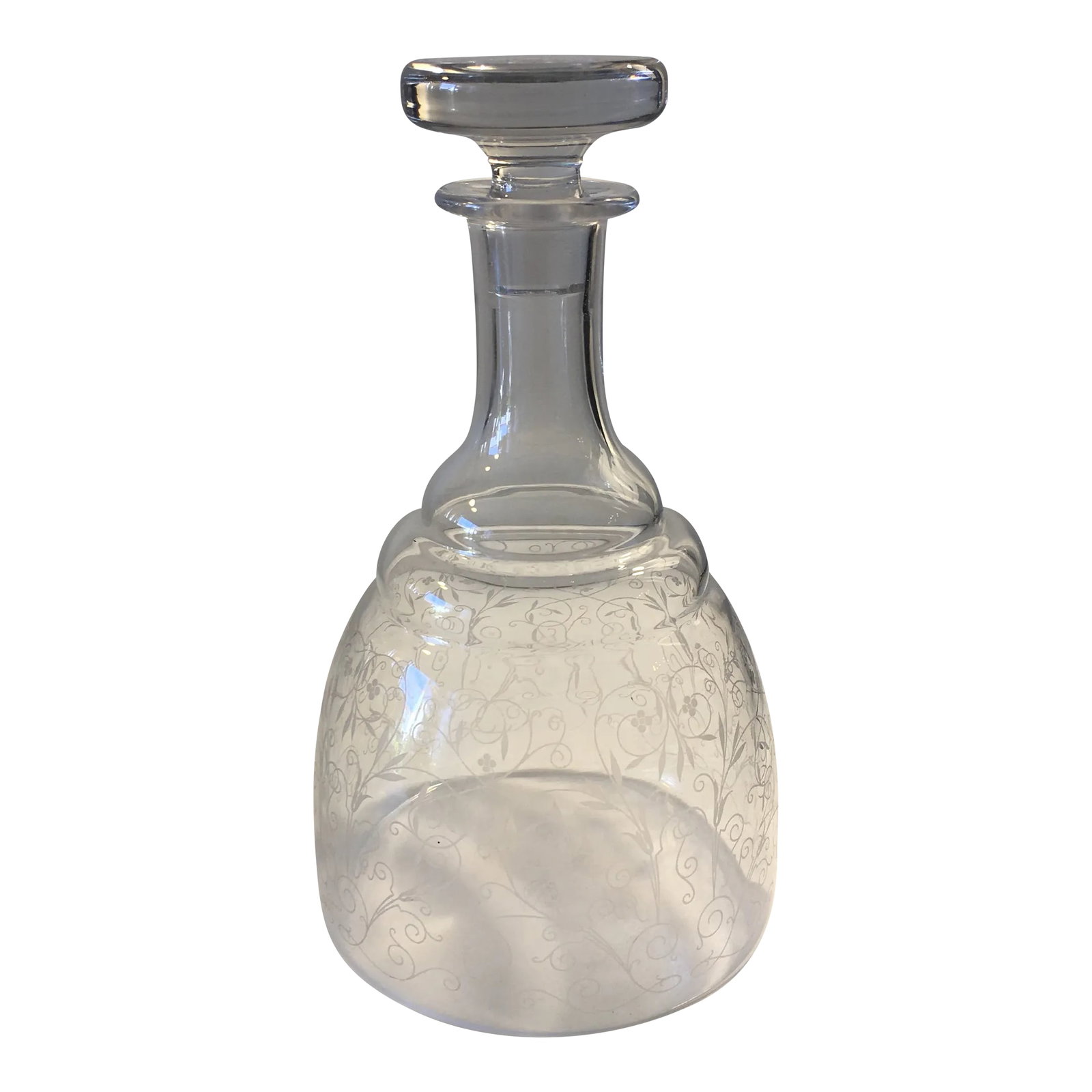 Baccarat Art Deco Engraved Crystal Carafe, Lulli, France Circa 1930s Signed: Baccarat Art Deco engraved blown glass Carafe with beautiful designs and the matching stopper. Made in 1932, Lulli, France. We have another carafe sold separately, please inquire. We have 2 sets of