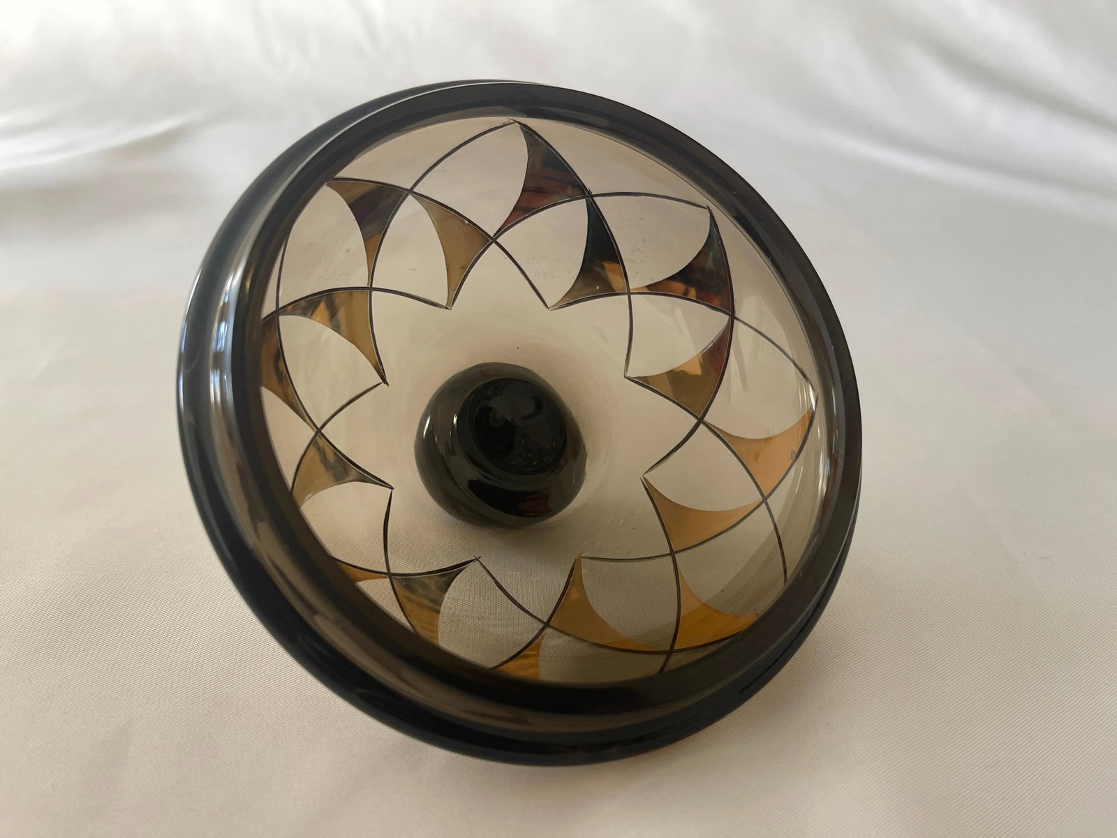 Mid 20th Century German 22K Gold, Enamel & Smoke Glass Liquor Decanter Bottle Set - 3 Pieces - 12
