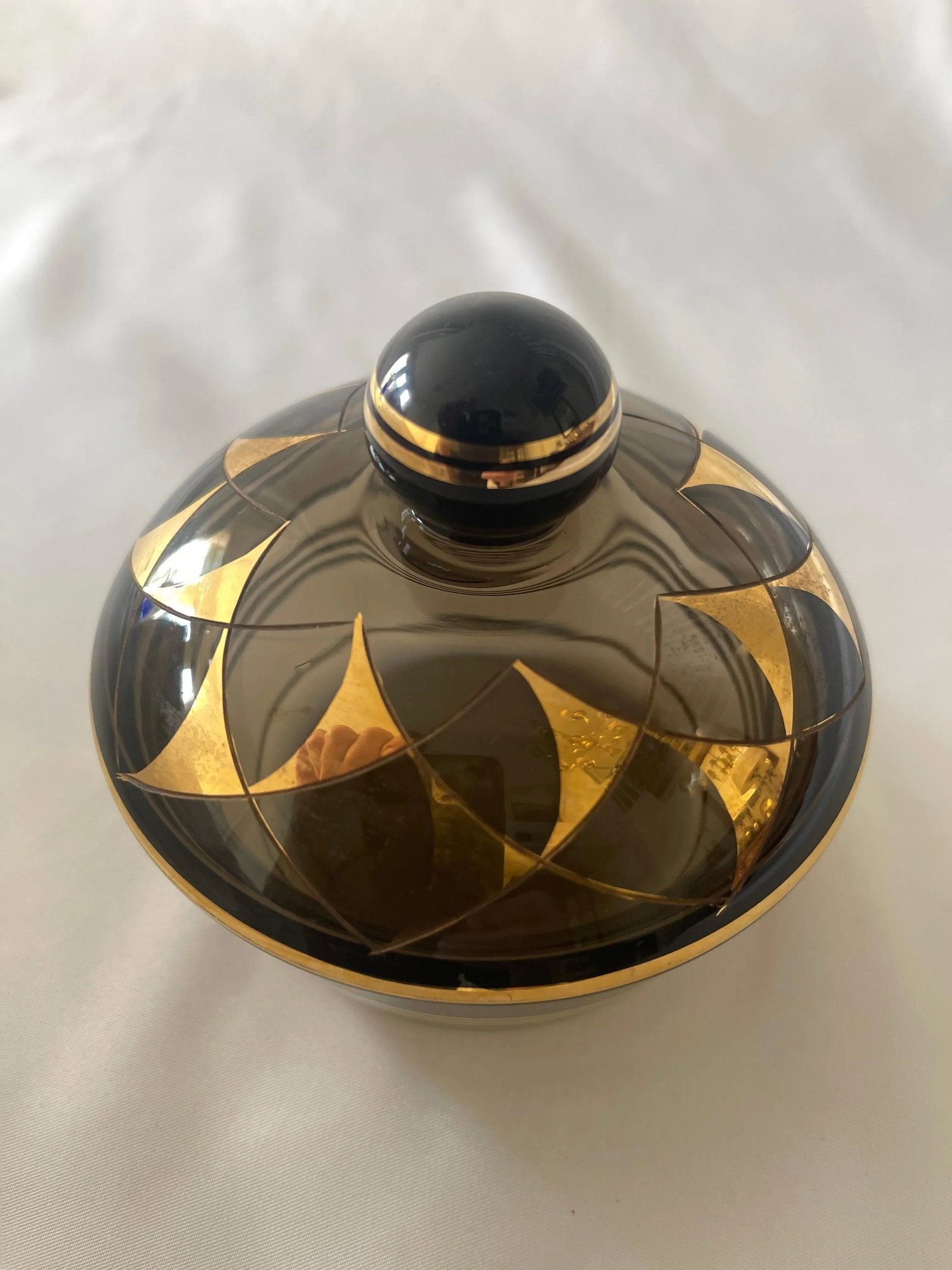 Mid 20th Century German 22K Gold, Enamel & Smoke Glass Liquor Decanter Bottle Set - 3 Pieces - 9