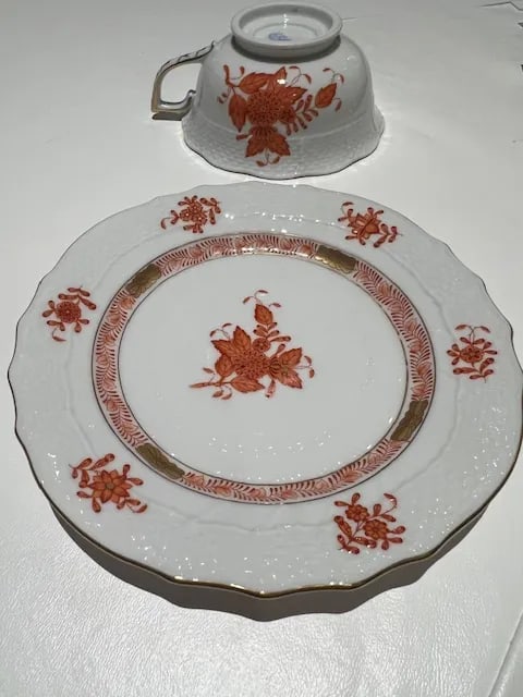 1970s Herend Chinese Bouquet Rust Coffee Set- 32 Pieces - 7