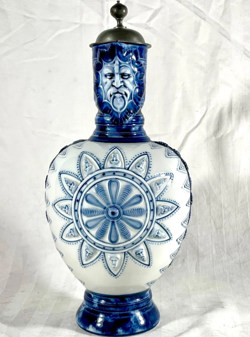 Antique German Kpm Porcelain Lidded Bartmann Jug Tankard. - 13