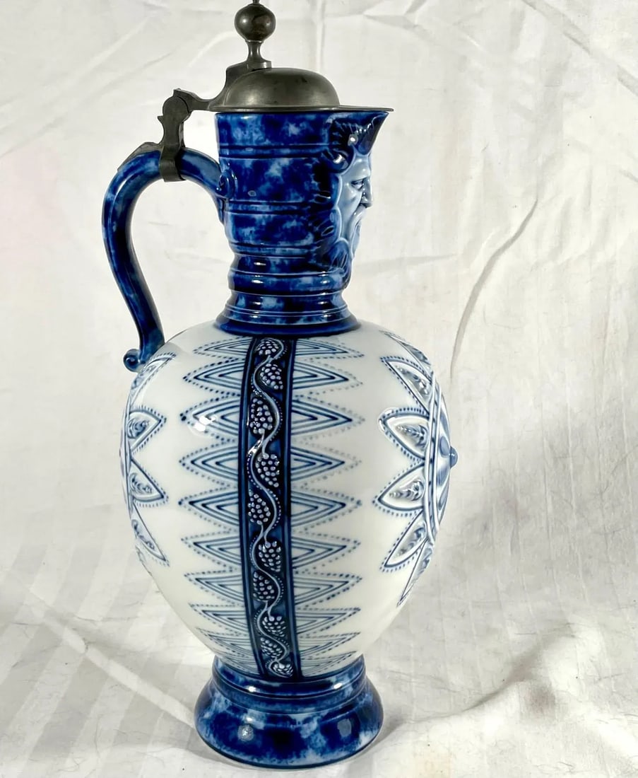 Antique German Kpm Porcelain Lidded Bartmann Jug Tankard. - 4