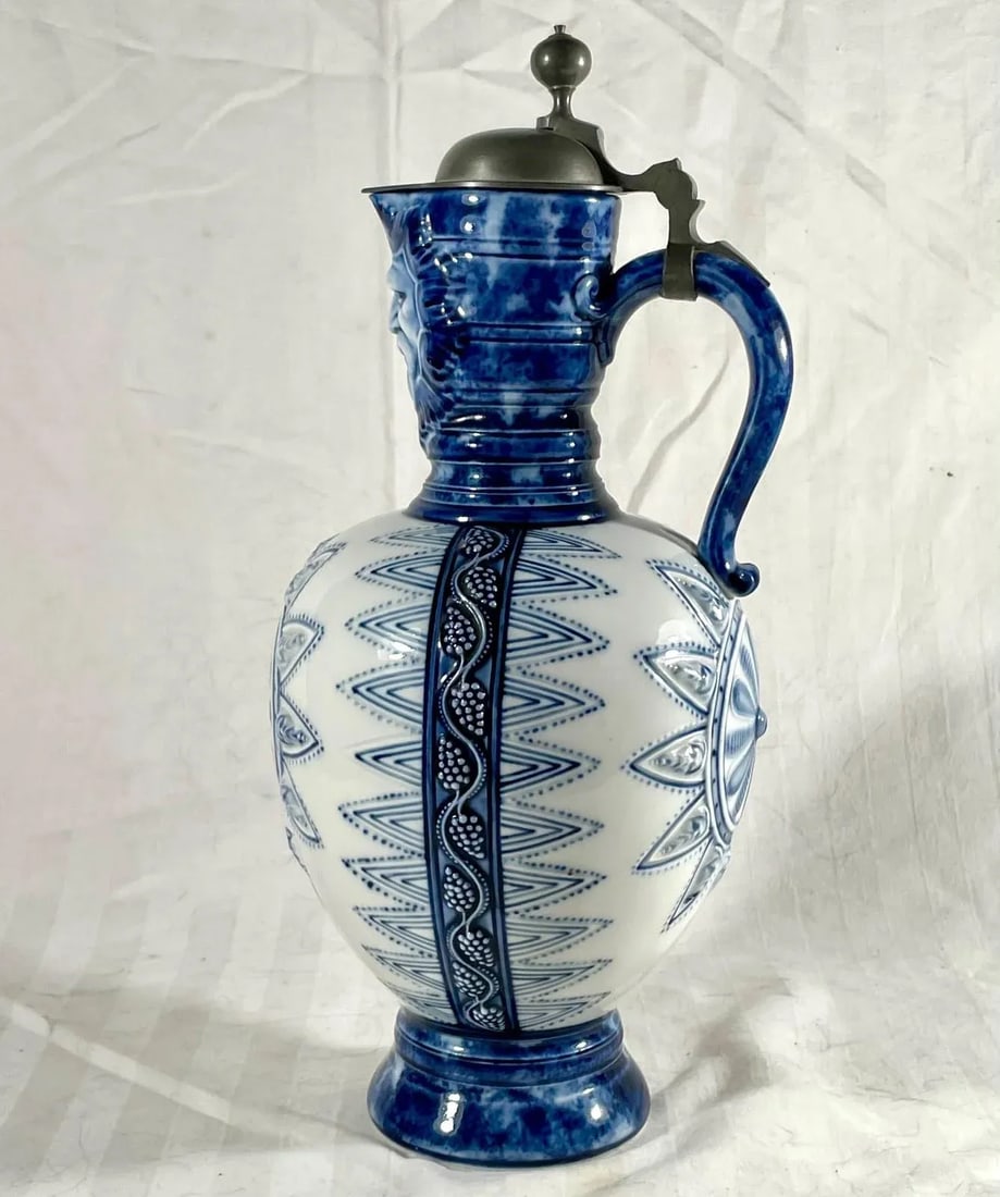 Antique German Kpm Porcelain Lidded Bartmann Jug Tankard. - 5