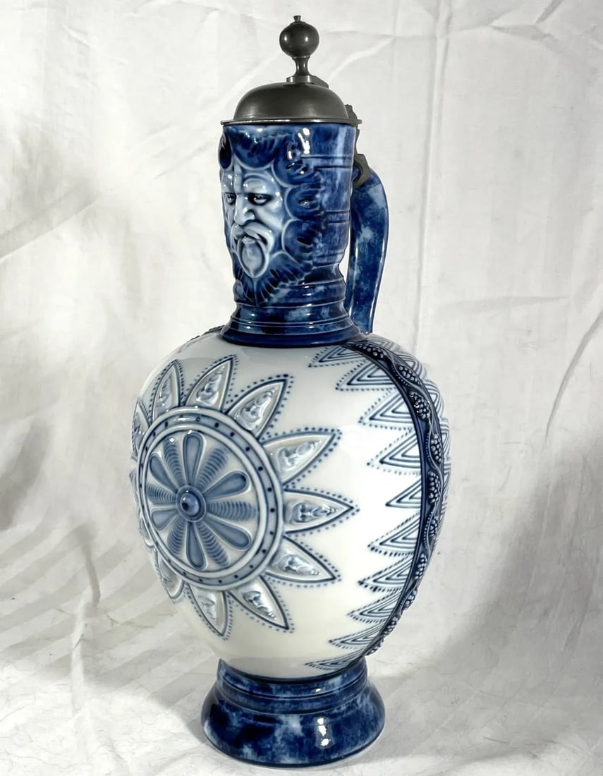 Antique German Kpm Porcelain Lidded Bartmann Jug Tankard. - 6