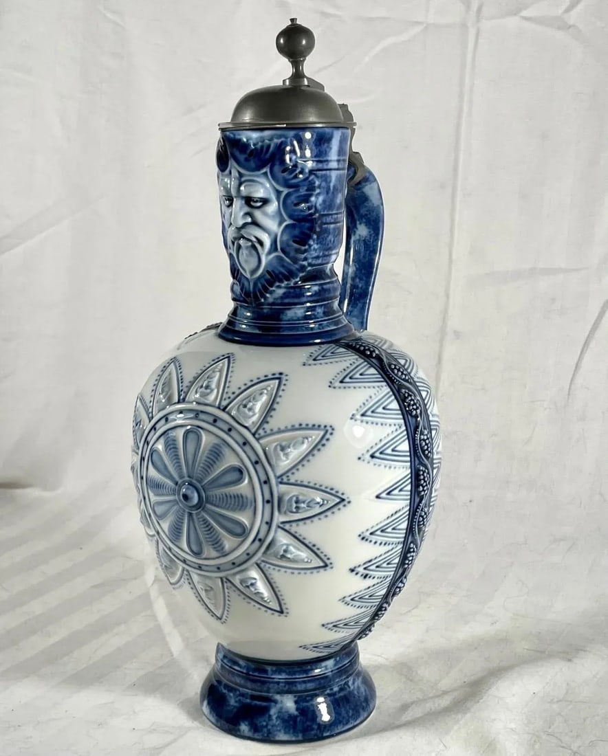 Antique German Kpm Porcelain Lidded Bartmann Jug Tankard. - 9