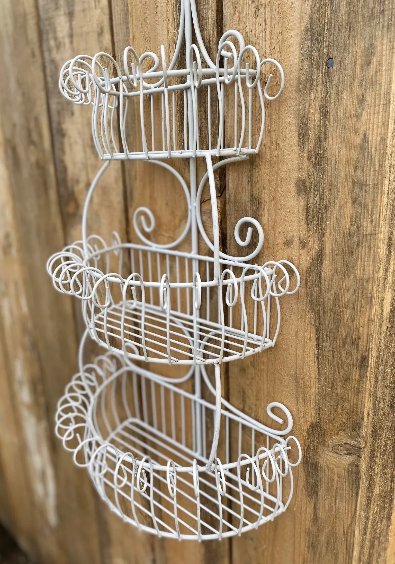 Vintage Iron and Wire Three Tier Wall Planter - 2