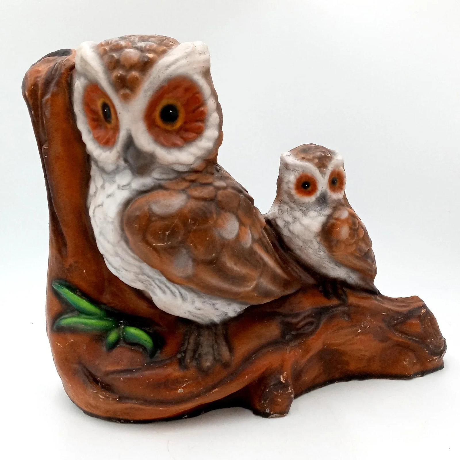 Large Owl and Baby Tree Limb Yard Art Cement Sculpture - 12