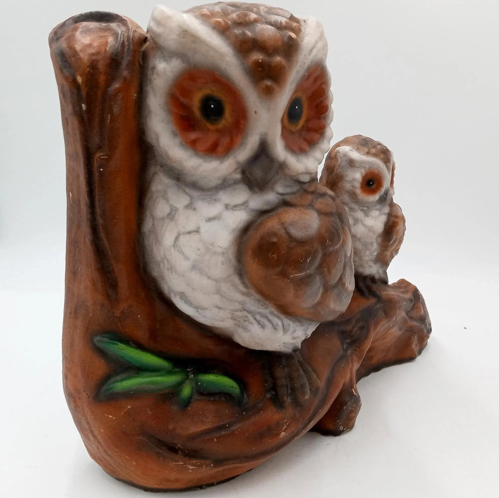 Large Owl and Baby Tree Limb Yard Art Cement Sculpture - 3