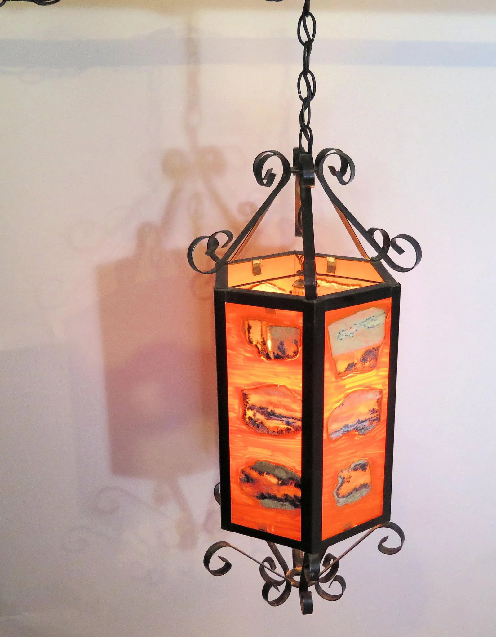 Vintage 1960s Authentic 18 Geode 6 Sided Swag Pendant Light - 2