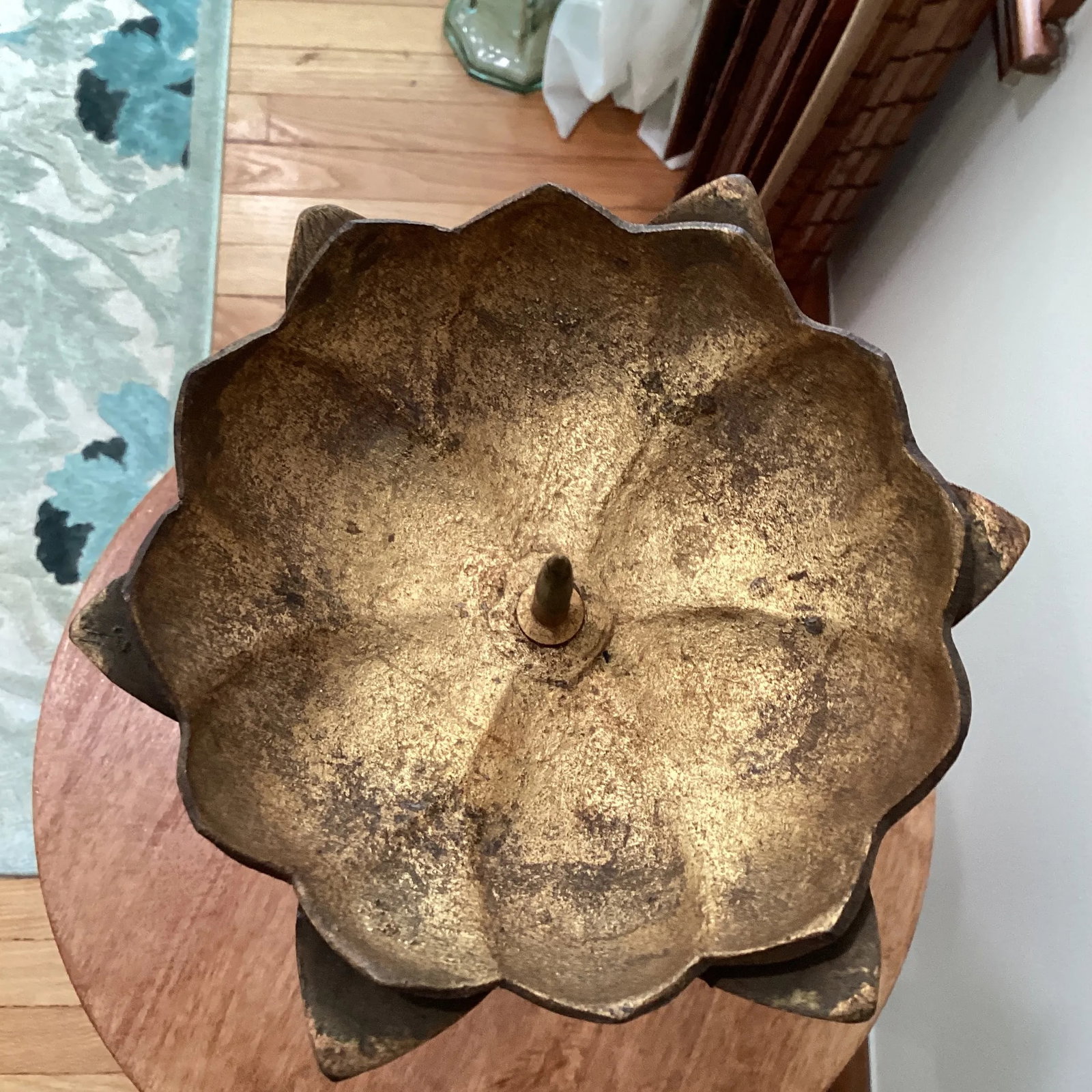 Mid Century Tall Brutalist Brass Lotus Candleholder - 10
