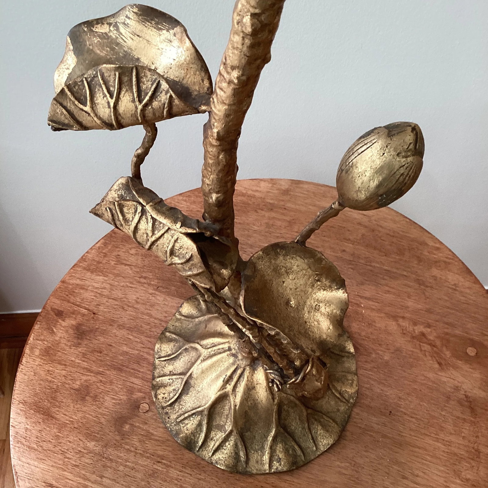 Mid Century Tall Brutalist Brass Lotus Candleholder - 11
