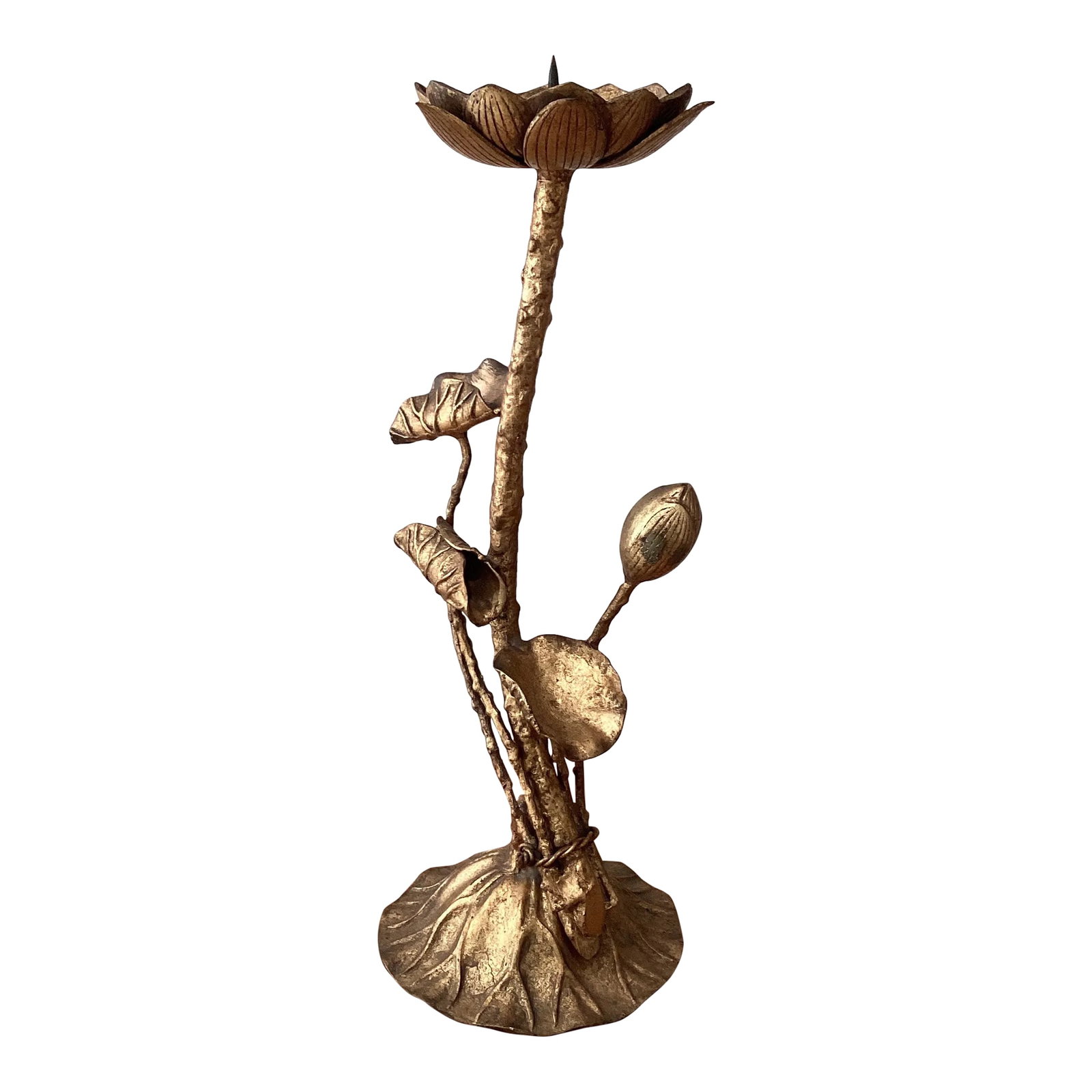 Mid Century Tall Brutalist Brass Lotus Candleholder (1 of 13)