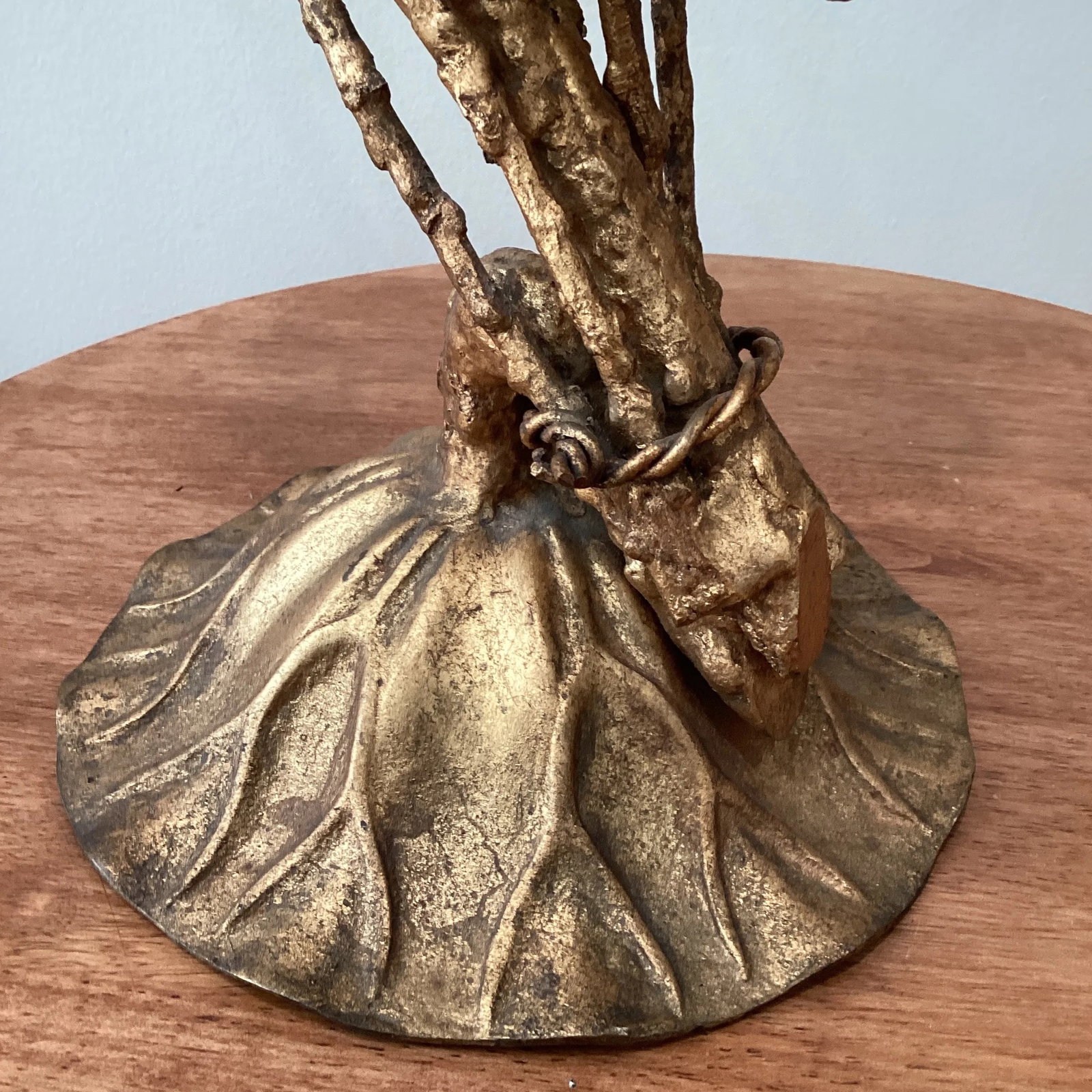 Mid Century Tall Brutalist Brass Lotus Candleholder - 6