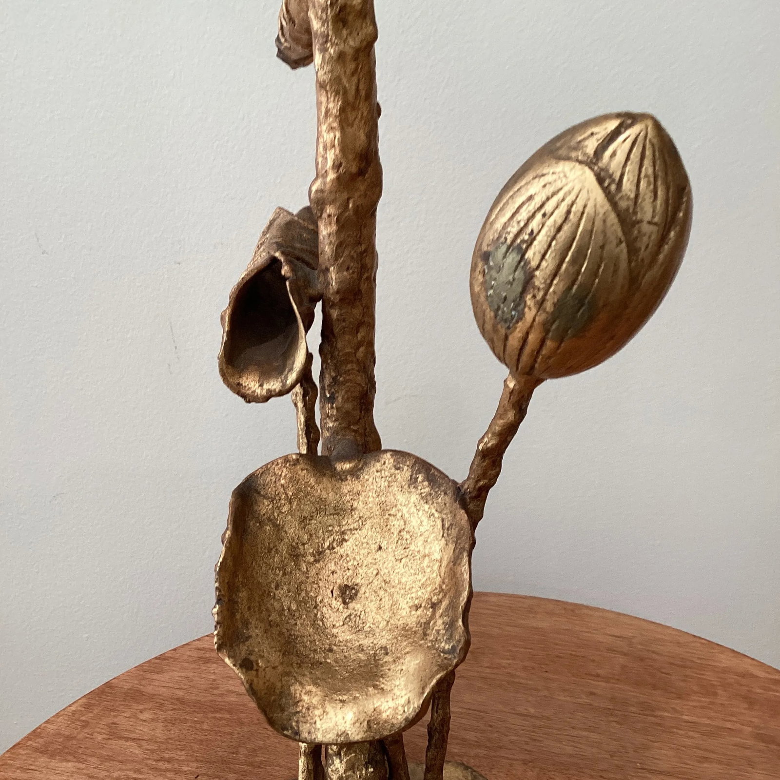 Mid Century Tall Brutalist Brass Lotus Candleholder - 7