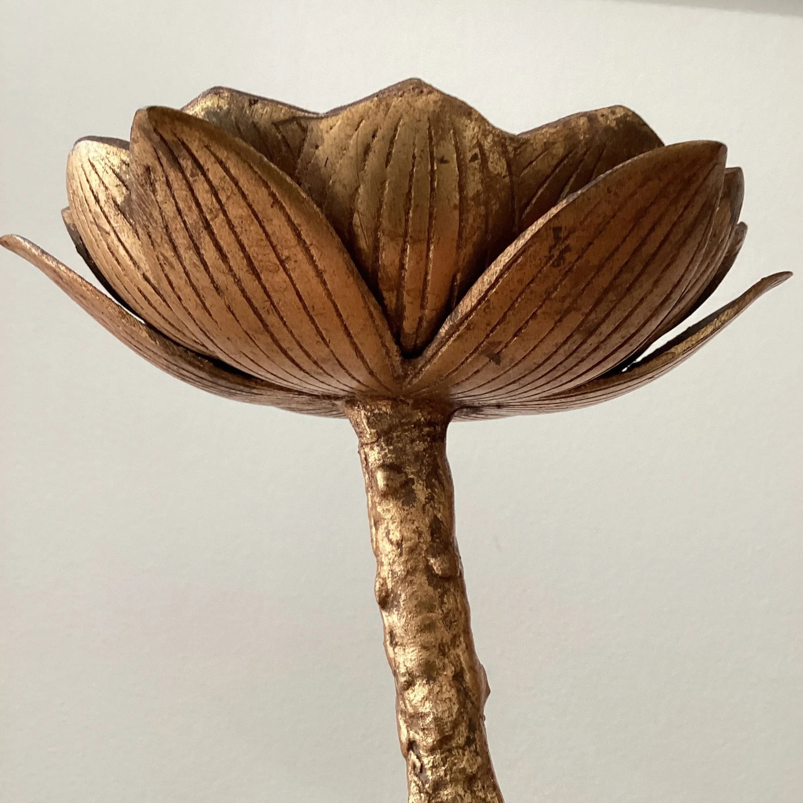 Mid Century Tall Brutalist Brass Lotus Candleholder - 9