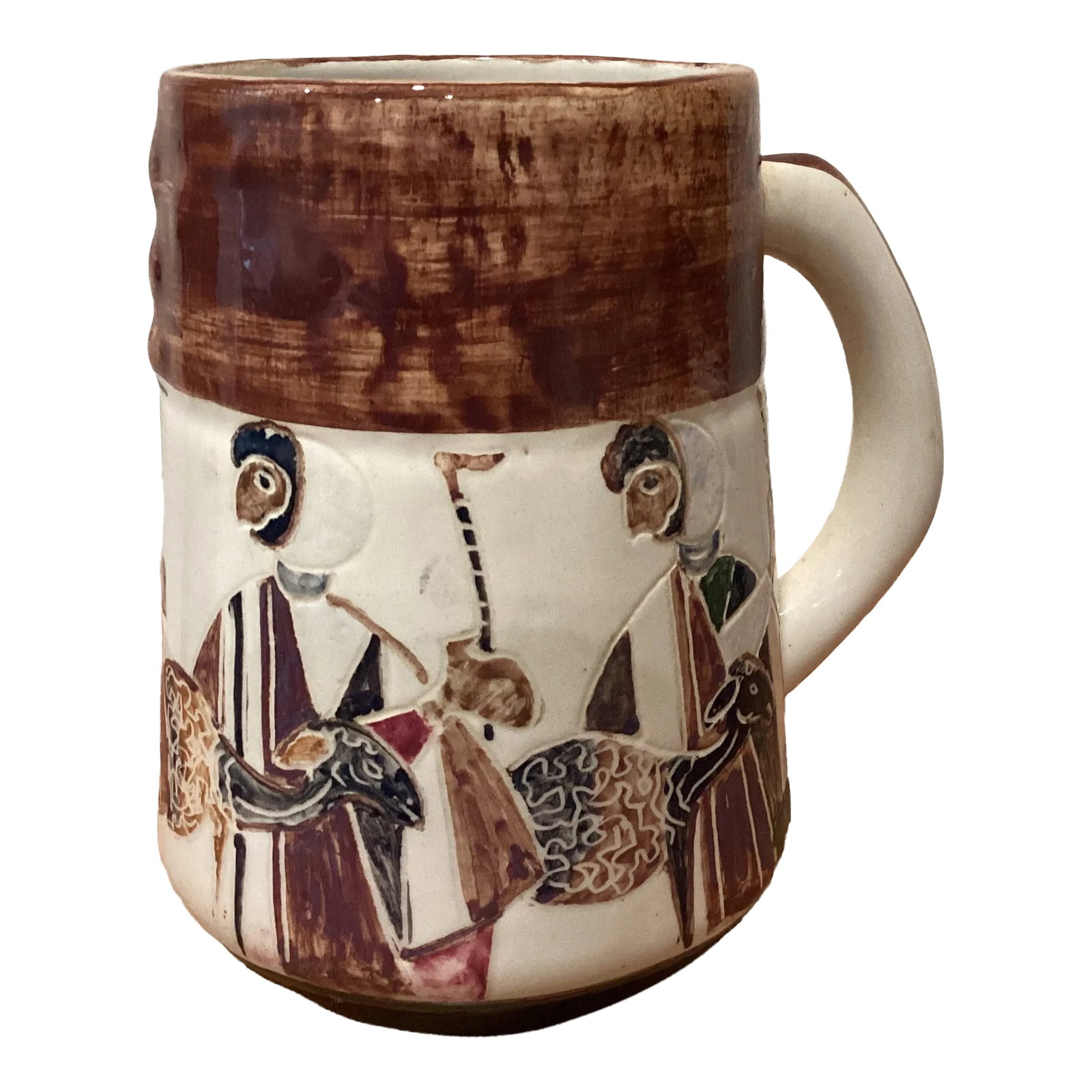 Vintage Israel Ceramic Art Pottery Cup Artist Halivny: Vintage Israel ceramic art pottery colorful painting cup Jewish motifs mid 20 th century Artist Eliezer Halivny ( 1901-1984 )Handmade & Hand Painted. Condition: Alterations: Original Condition