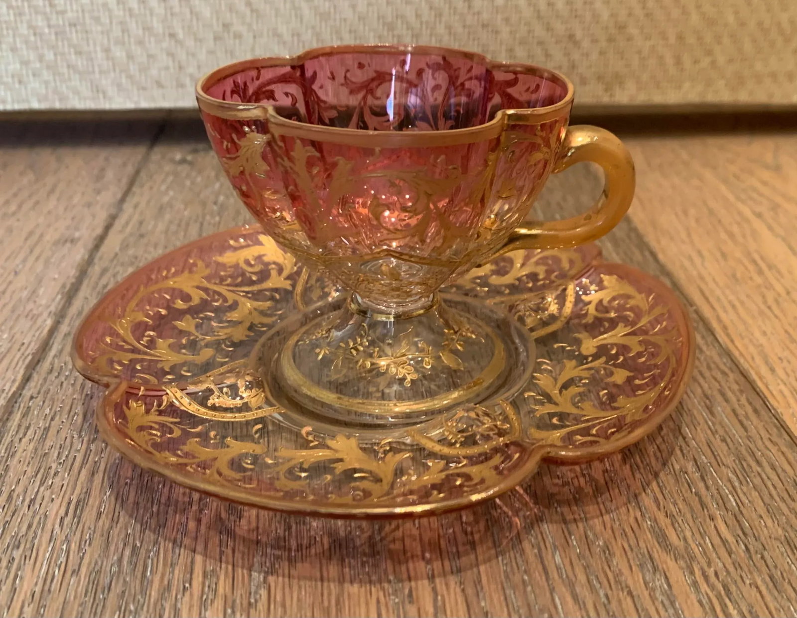Vintage Eastern European Ombre Glass Cup and Saucer Set- 2 Pieces - 10