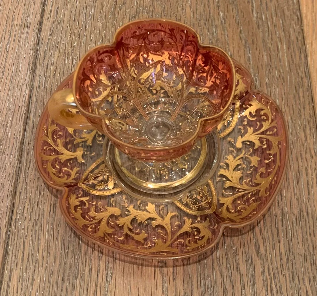 Vintage Eastern European Ombre Glass Cup and Saucer Set- 2 Pieces - 2
