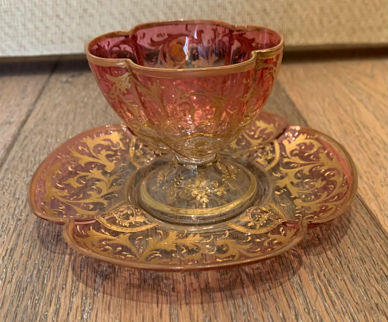 Vintage Eastern European Ombre Glass Cup and Saucer Set- 2 Pieces - 5