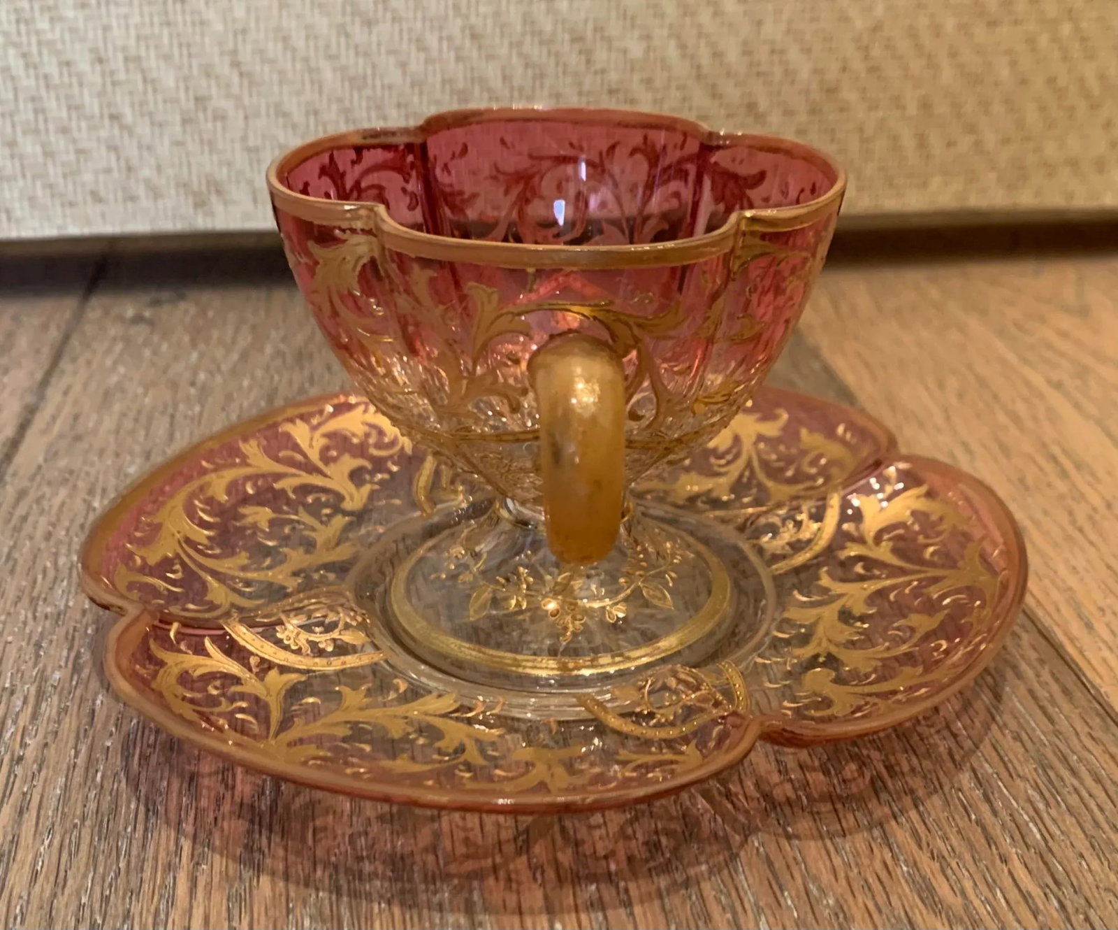Vintage Eastern European Ombre Glass Cup and Saucer Set- 2 Pieces - 6