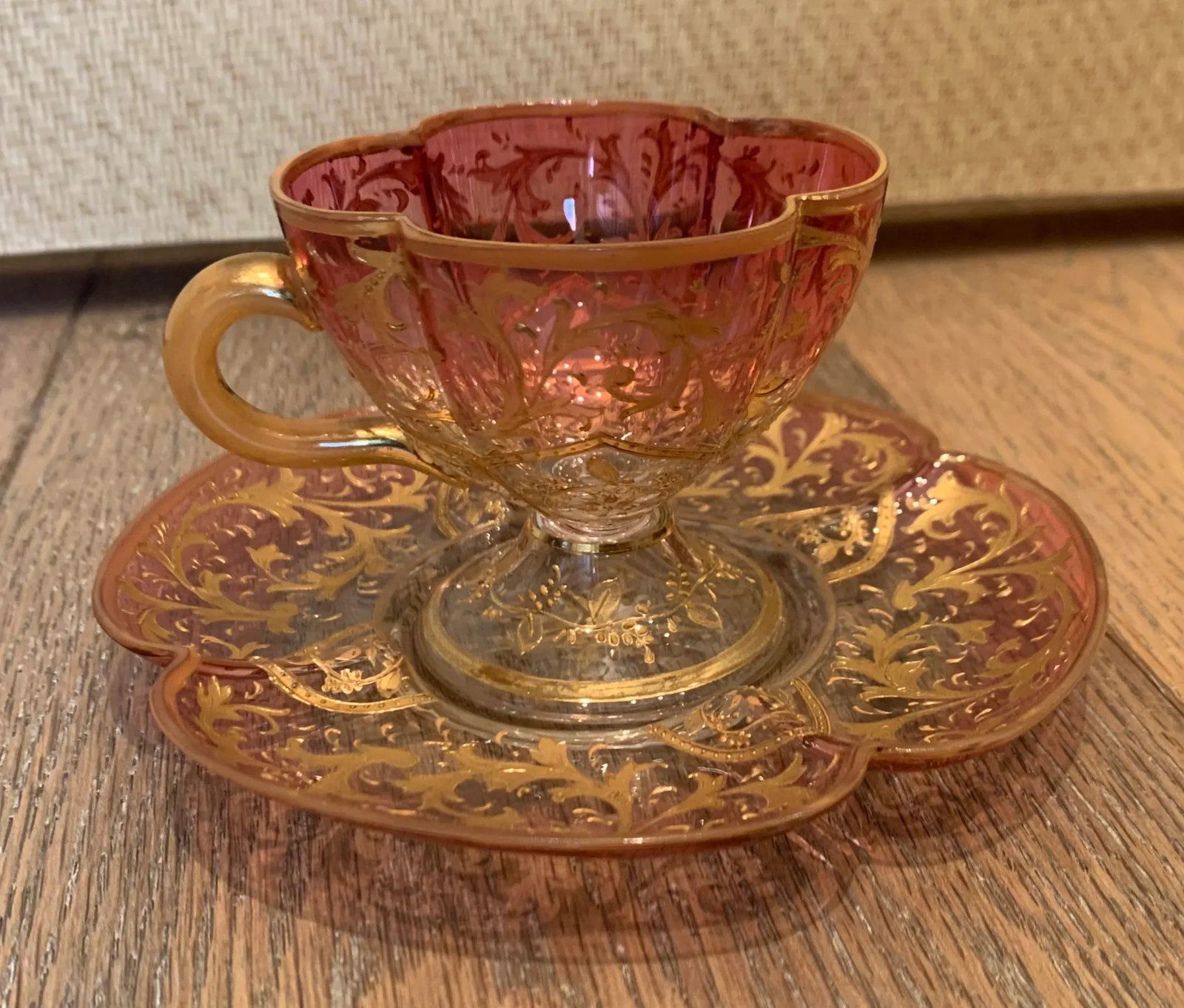 Vintage Eastern European Ombre Glass Cup and Saucer Set- 2 Pieces - 7