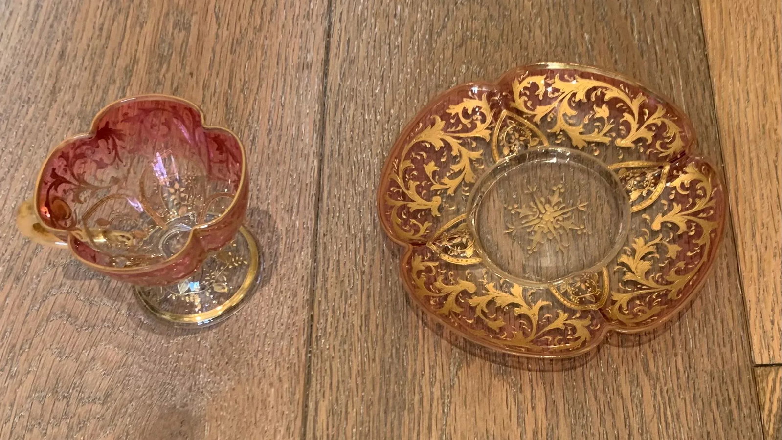 Vintage Eastern European Ombre Glass Cup and Saucer Set- 2 Pieces - 8