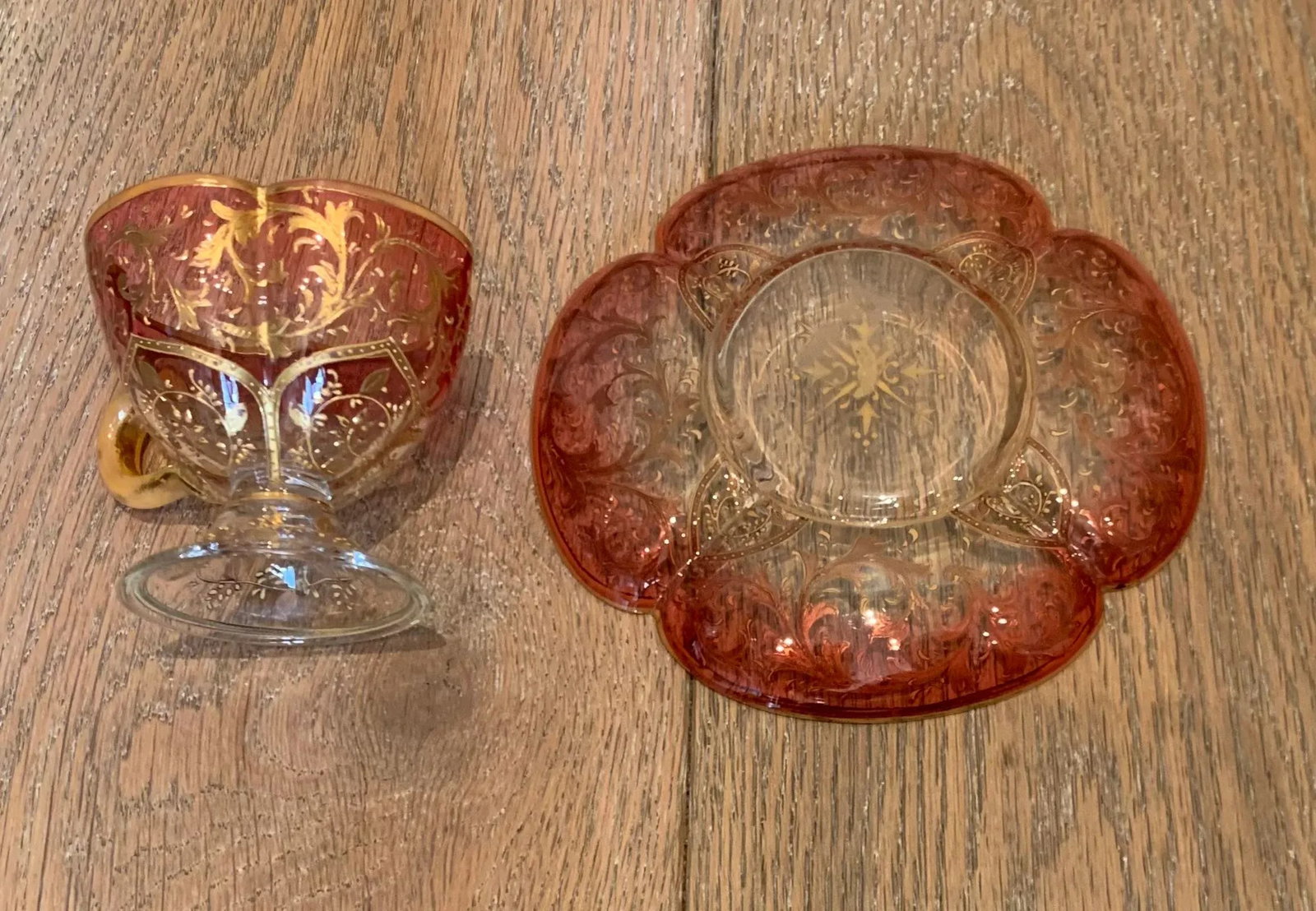 Vintage Eastern European Ombre Glass Cup and Saucer Set- 2 Pieces - 9