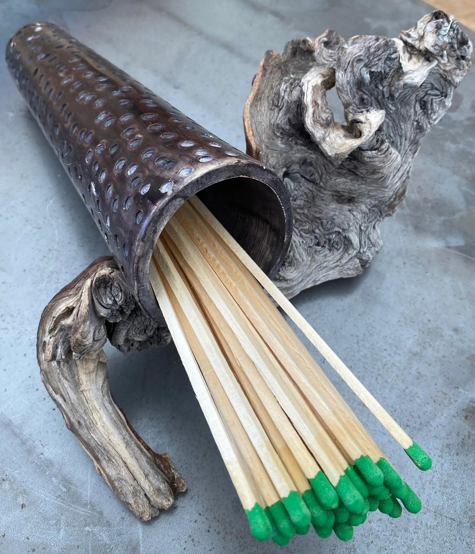 Carved Slim Modernist Besmo Soapstone Vase (Kenya) + Driftwood Stand - 2