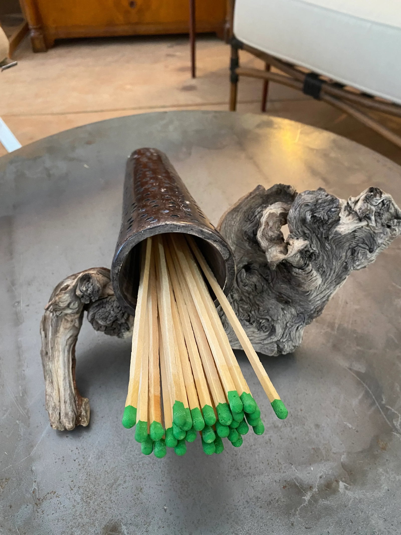 Carved Slim Modernist Besmo Soapstone Vase (Kenya) + Driftwood Stand - 4