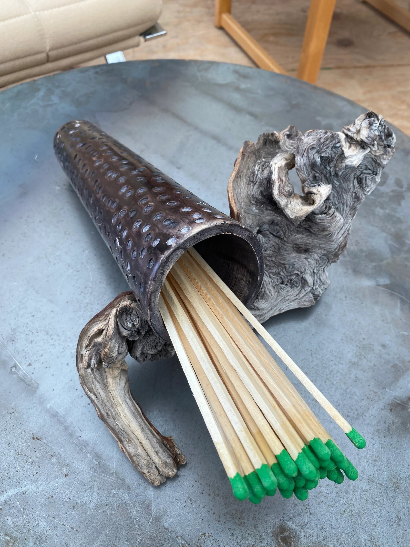 Carved Slim Modernist Besmo Soapstone Vase (Kenya) + Driftwood Stand - 5