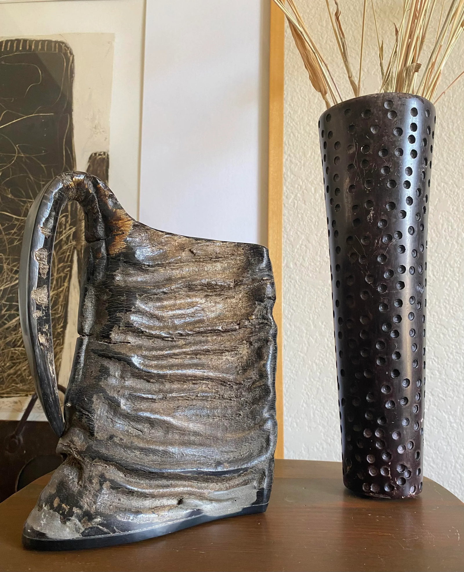 Carved Slim Modernist Besmo Soapstone Vase (Kenya) + Driftwood Stand - 6