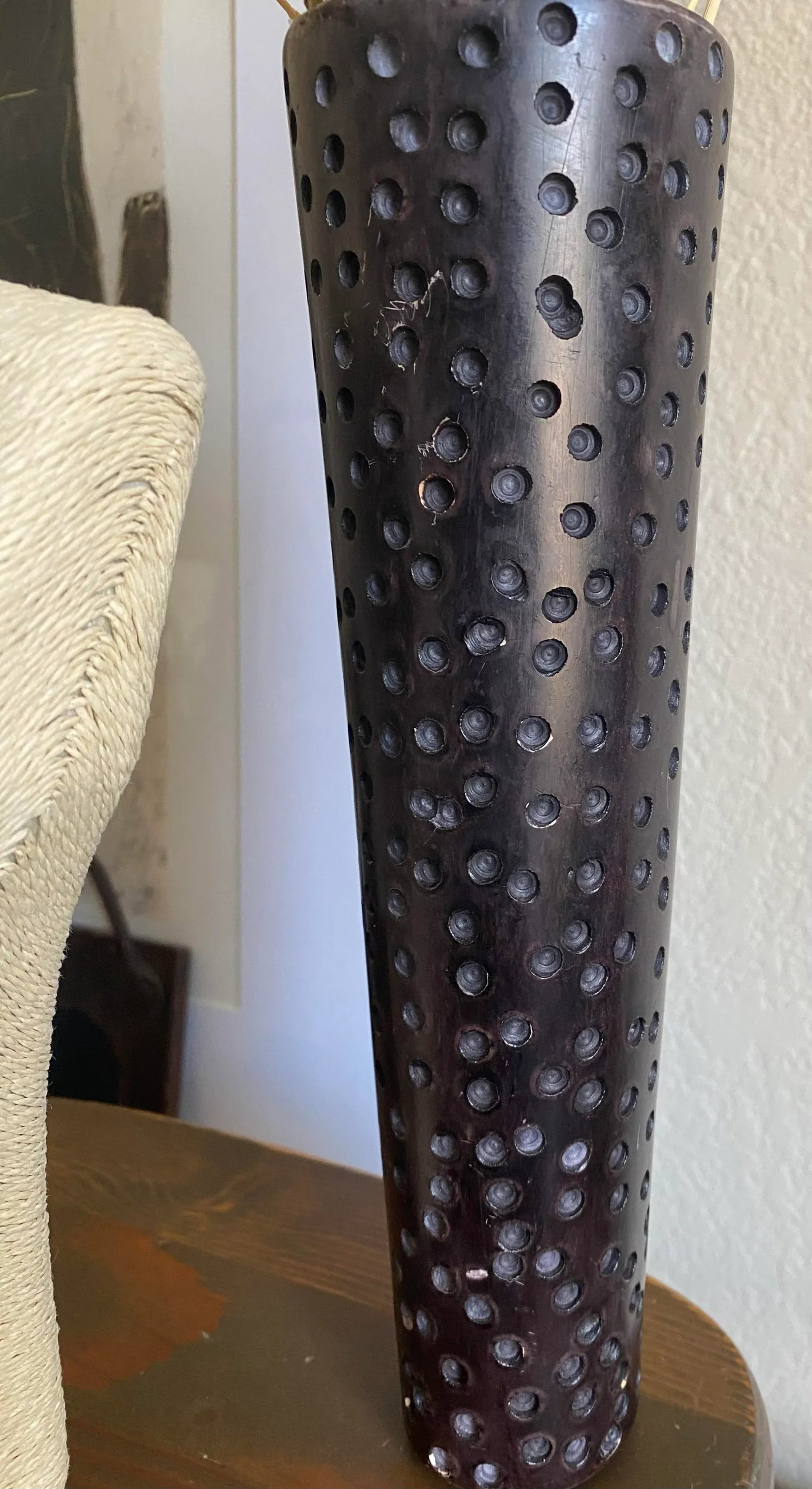 Carved Slim Modernist Besmo Soapstone Vase (Kenya) + Driftwood Stand - 7