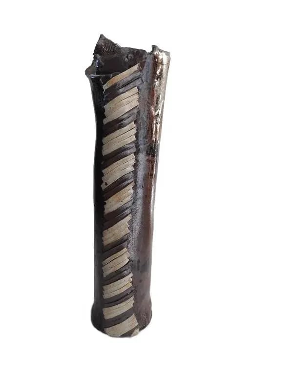 1970s Hand Made Raku Tall Pottery Vase - 11