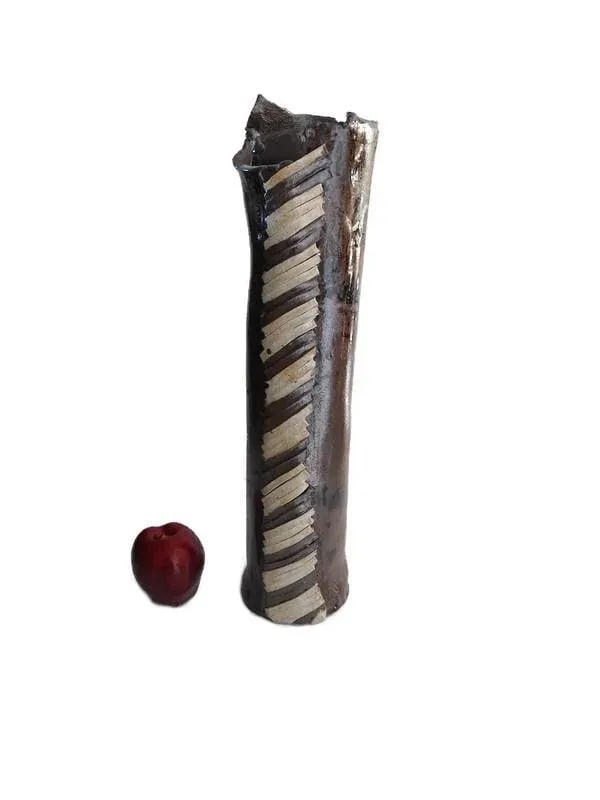 1970s Hand Made Raku Tall Pottery Vase - 2