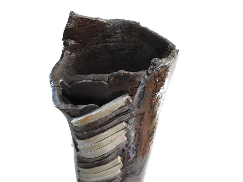 1970s Hand Made Raku Tall Pottery Vase - 4