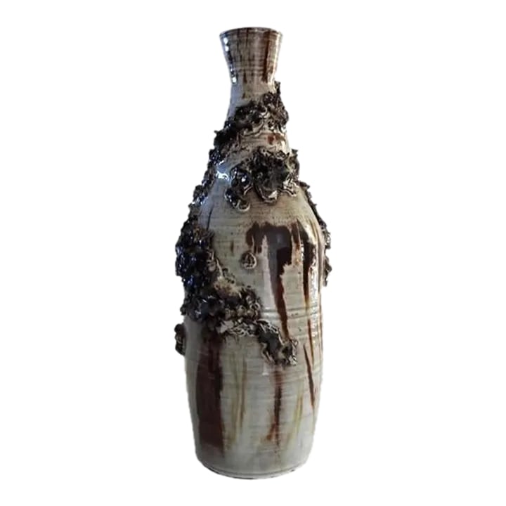 1970s Artisan Brutalist Style Pottery Vase Signed: 1970s artisan pottery vase, marked CJL. Brutalist style with raw elements. Excellent condition without damages. 5"X5"X15.25"H. Condition: Alterations: Original Condition Unaltered Imperfections: Some 