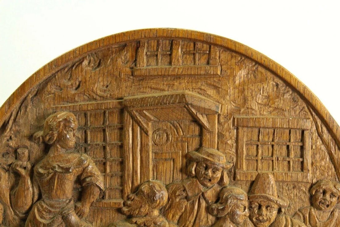 Early 19th Century Carved Wood Roundel / Plaque Bucolic Scene - 2