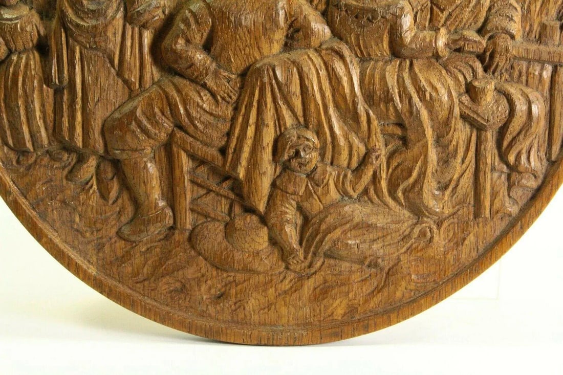 Early 19th Century Carved Wood Roundel / Plaque Bucolic Scene - 3