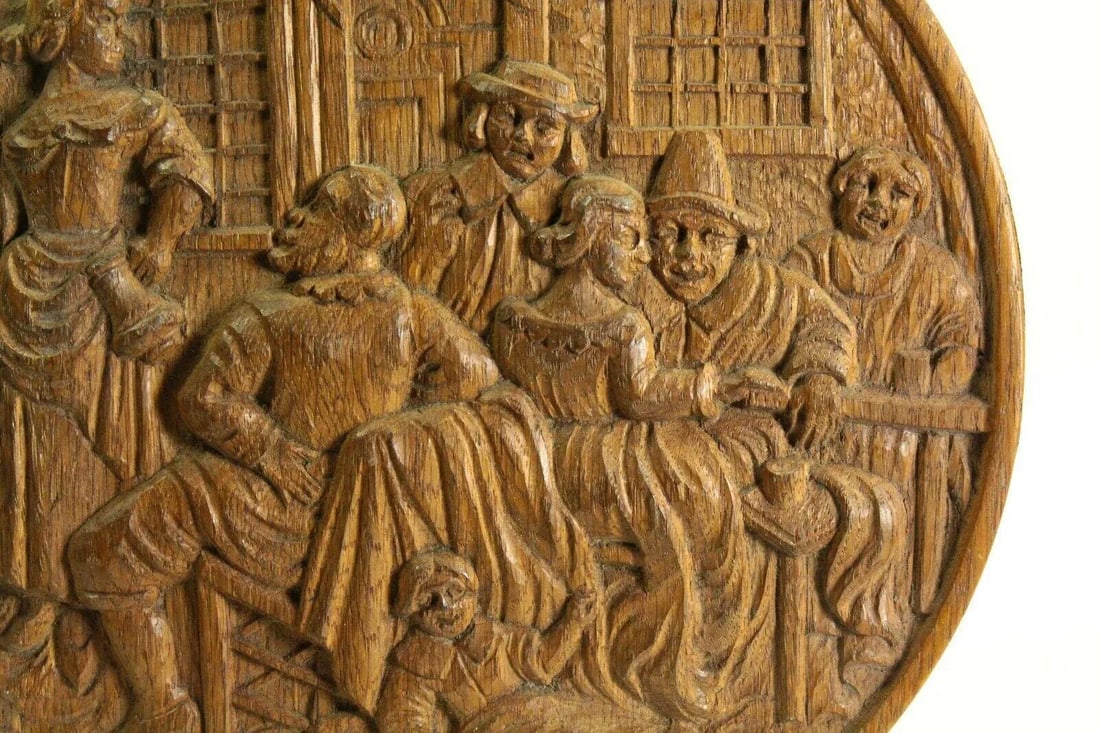 Early 19th Century Carved Wood Roundel / Plaque Bucolic Scene - 4