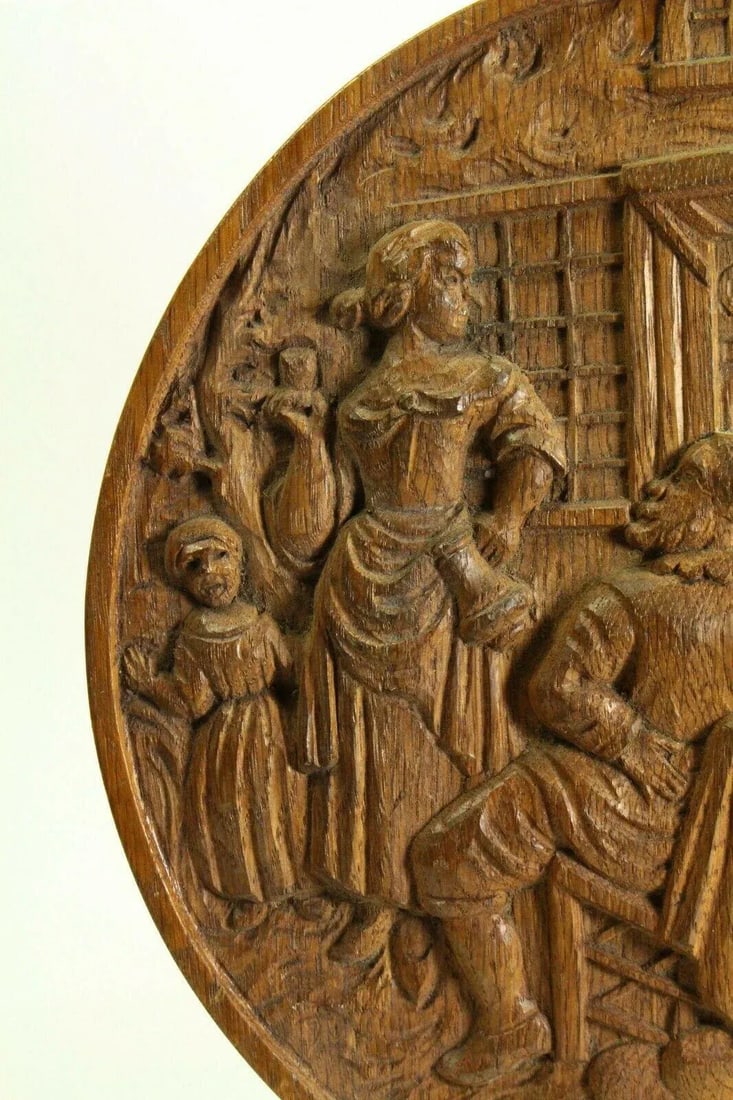 Early 19th Century Carved Wood Roundel / Plaque Bucolic Scene - 5