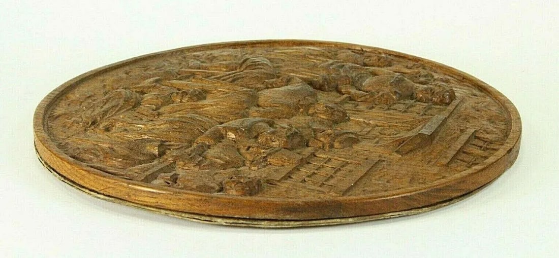 Early 19th Century Carved Wood Roundel / Plaque Bucolic Scene - 6
