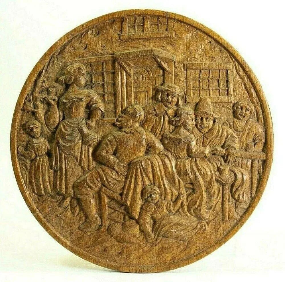Early 19th Century Carved Wood Roundel / Plaque Bucolic Scene - 8