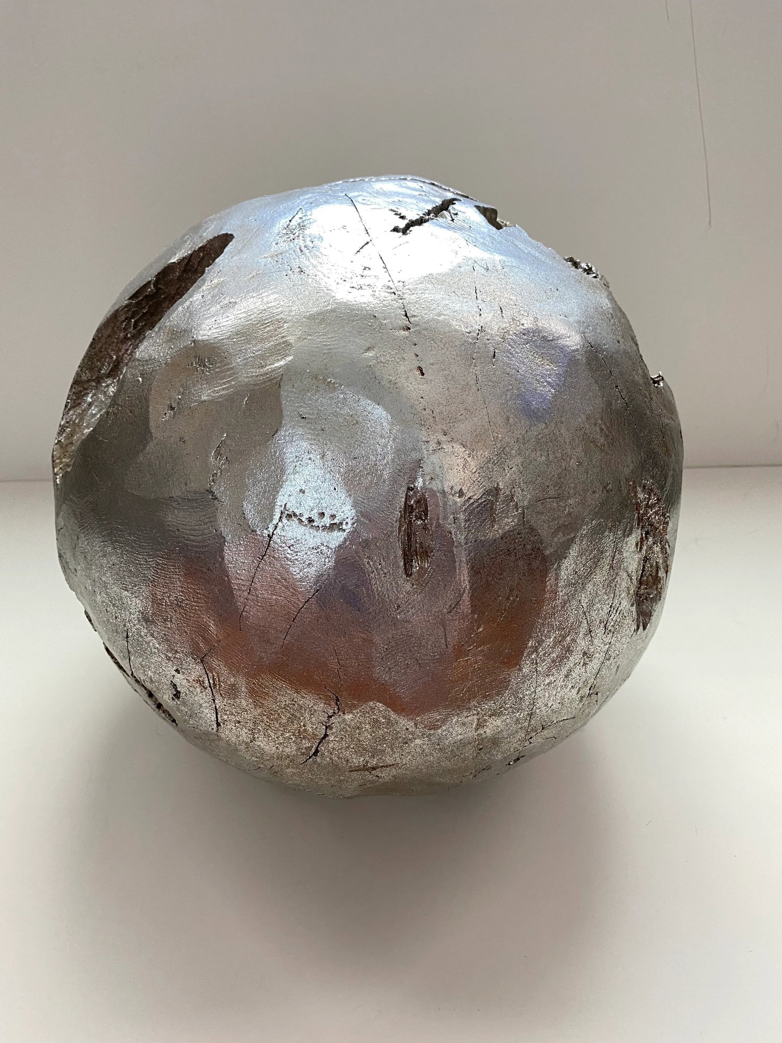 Vintage Hand Hewn Wooden Decorative Ball Sculpture 12 Inch - 10