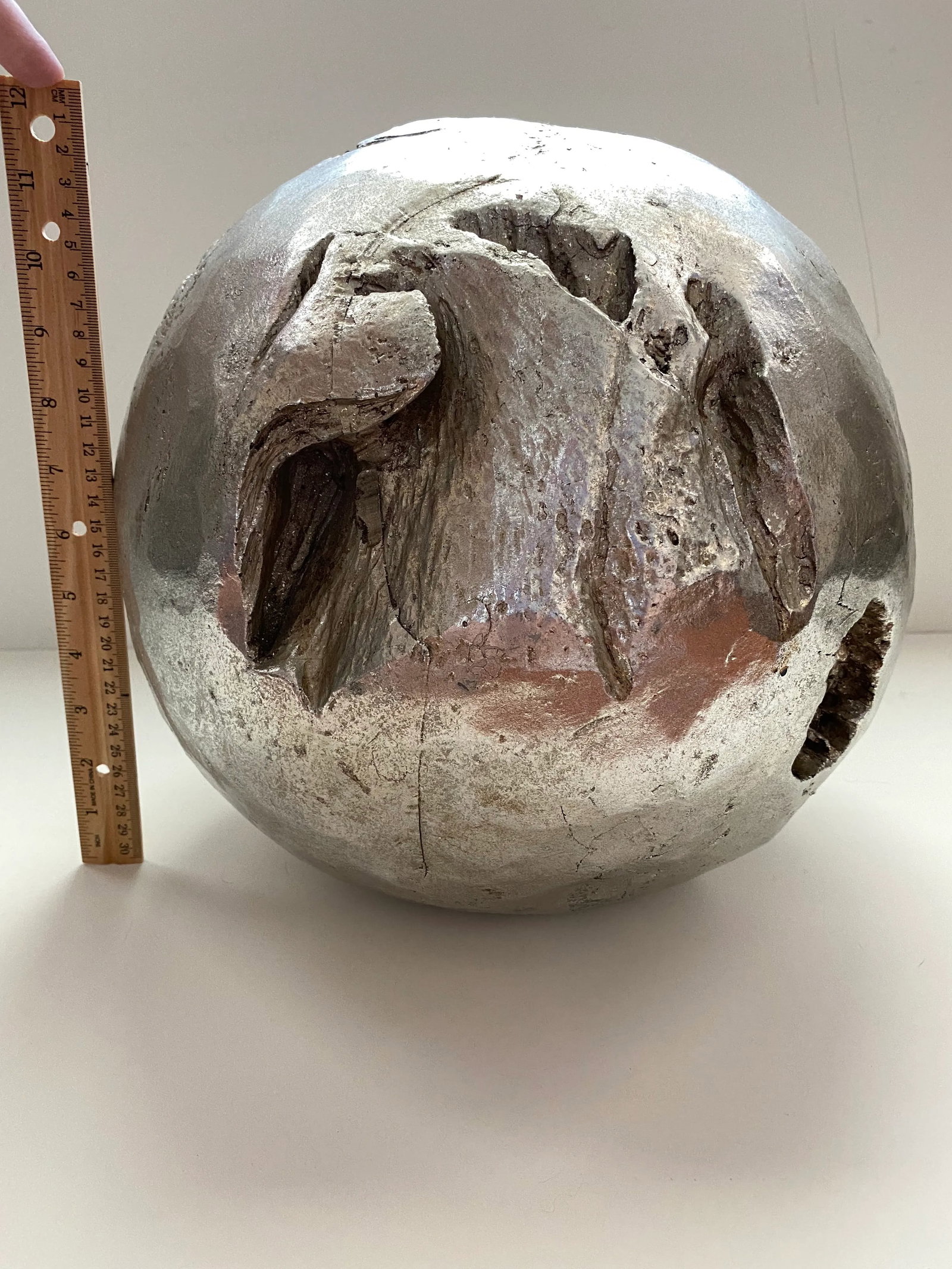 Vintage Hand Hewn Wooden Decorative Ball Sculpture 12 Inch - 11