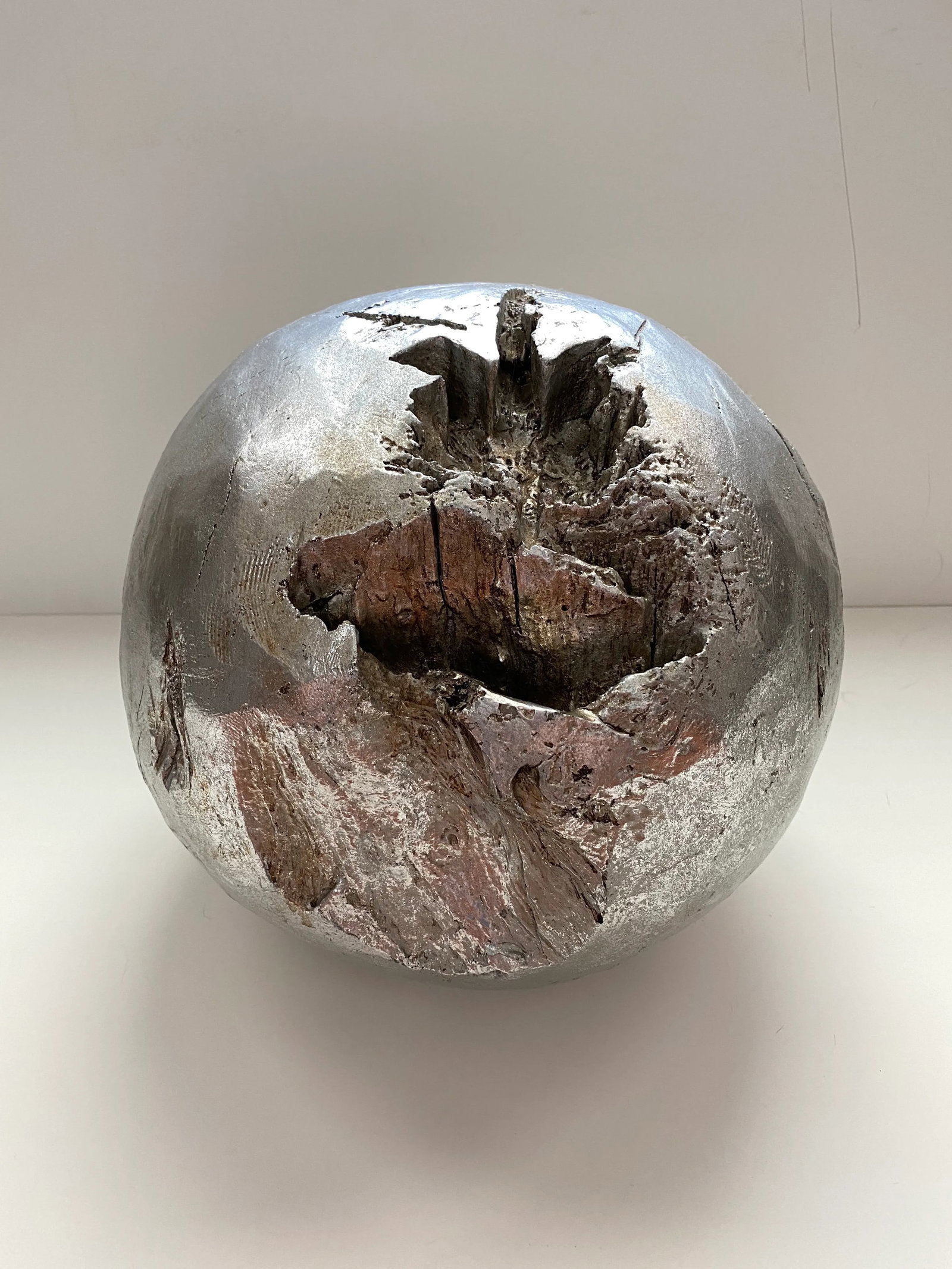 Vintage Hand Hewn Wooden Decorative Ball Sculpture 12 Inch - 12