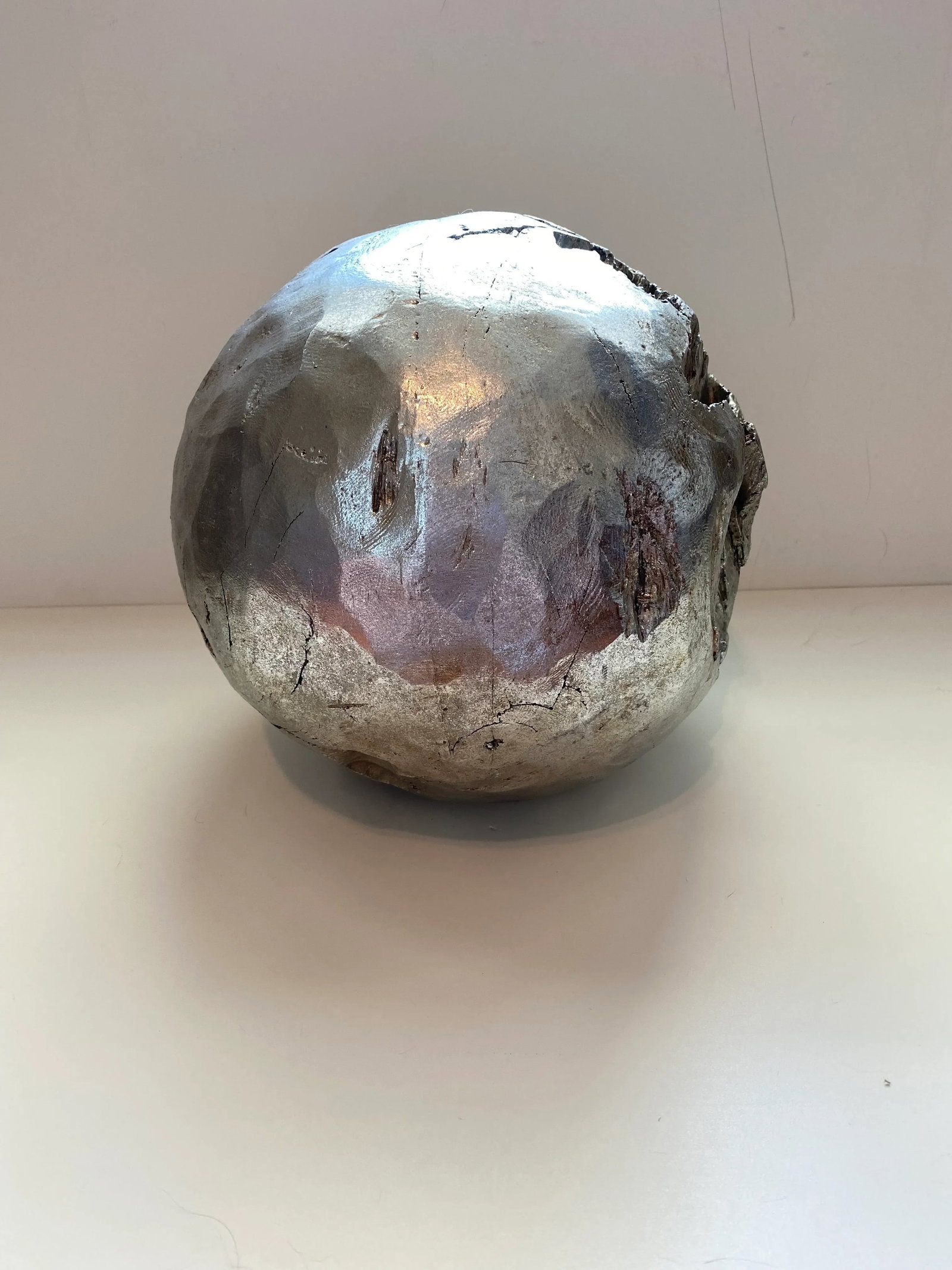 Vintage Hand Hewn Wooden Decorative Ball Sculpture 12 Inch - 3